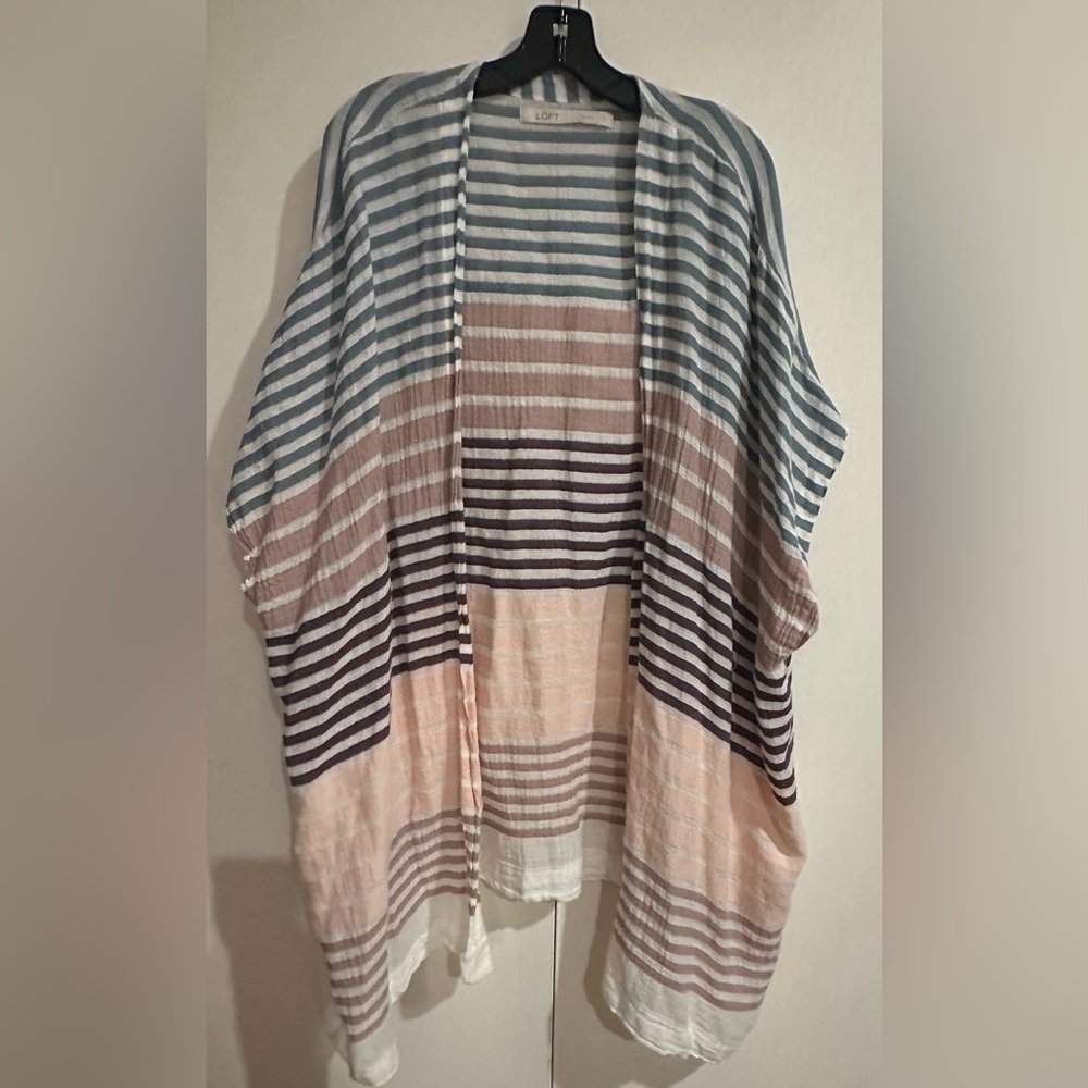 LOFT Blue and Cream Striped Cover up or Shrug